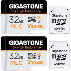 Gigastone MLC 32 GB 2 pakešu rūpnieciskā MicroSDXC karte ar adapteri, 95/60 MB/s 4K video ierakstīšana drošības kamerai, paneļa kamerai, U3 V30 C10 [5 gadu bezmaksas datu atkopšana]