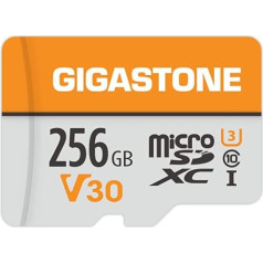 Gigastone 256 GB MicroSDXC atmiņas karte + SD adapteris darbības kamerai, GoPro, dronam un planšetdatoram, lasīšanas ātrums līdz 100 MB/s, 4K UHD video ierakstīšana, Micro SD karte UHS-I A1 Class 10 U3