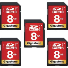 Gigastone 8GB SDHC atmiņas karte līdz 80MB/s Canon Sony Nikon Olympus PC digitālajām kamerām (5 pakojumā)