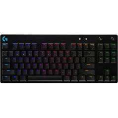 Logitech G PRO TKL mehāniskā spēļu tastatūra, GX-Blue Clicky slēdži, LIGHTSYNC RGB dizains bez ciparu tastatūras e-sporta spēlēm, noņemams mikro USB kabelis, vācu QWERTY izkārtojums, melns