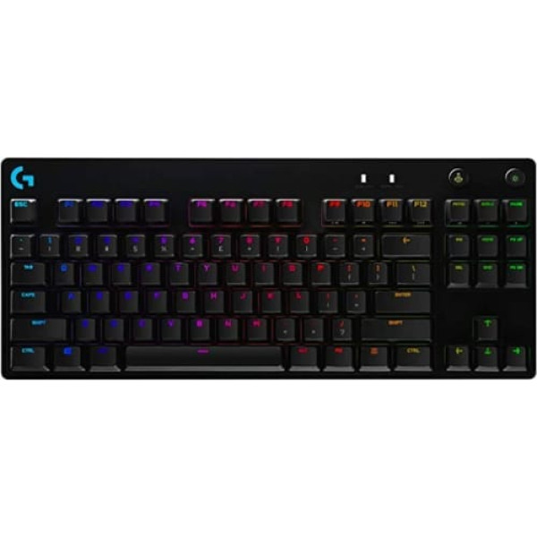 Logitech G PRO TKL mehāniskā spēļu tastatūra, GX-Blue Clicky slēdži, LIGHTSYNC RGB dizains bez ciparu tastatūras e-sporta spēlēm, noņemams mikro USB kabelis, vācu QWERTY izkārtojums, melns