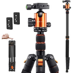 VICTIV 205 cm profesionāls fotokameras statīvs, alumīnija sakausējuma ceļojumu statīvs DSLR, 360 grādu lodveida galva ar 38 mm slodzes svars ir 10 kg, noņemams monopods ar somu — oranžs