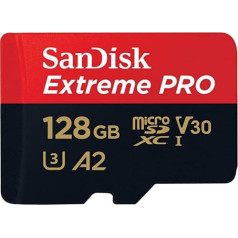 SanDisk 128GB Extreme PRO microSDXC karte + SD adapteris + RescuePRO Deluxe, līdz 200 MB/s, ar A2 App Performance, UHS-I, Class 10, U3, V30