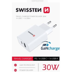 Swissten GaN Tīkla Lādētājs PD 30W USB-C / USB