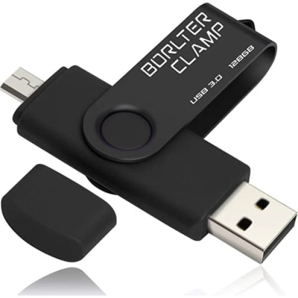 BorlterClamp OTG USB Flash Drive Dual USB 3.0 Flash Drive with Micro USB Drive Connection for Android Smartphones Tablets and Computers 128gb