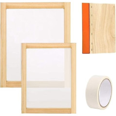 Cayway Screen Printing Frame Set, 2 Pieces Different Screen Printing Frame with Mesh Wood Screen Printing Frame, Ink Scraper and Masking Tape for Screen Pr