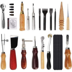 Grasomtools 18 dab. Ādas štancēšanas rīku komplekts Šūšanas grebšanas darbs Šūšanas seglu groovers Ādas amatniecības rīks, lieliski piemērots šūšanai, griešanai šūšanai Ādas amatniecībai