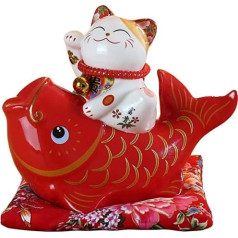 Maneki Neko Lucky Cat Money Box Porcelāna kaķis un zivis