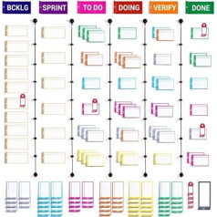 PATboard Kanban tāfele un Scrum tāfele — pilns rīku komplekts tāfelei, magnētiskajai tāfelei — rakstāmi magnēti, Scrum un Kanban kartes — tāfeles piederumi