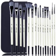 Fuumuui Artist Brushes 15 pieces for Acrylic Painting Watercolour Oil Gouache Various Sizes Multifunction Brush Shape (Round Dot Angled Fan Filbert)