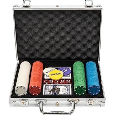 SA Products 200 Piece Profesionāls Texas Holdem pokera komplekts un blekdžeka komplekts ar pārnēsājamu somiņu | 4 g kazino žetoni un spēļu kārtis Pokera kauliņu komplekts pieaugušajiem spēļu piederumi