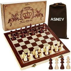 ASNEY uzlabota magnētiskā šaha spēle, 38 x 38 cm koka šaha galda spēļu komplekts ar rokām darinātu šaha figūriņu un glabāšanas nodalījumiem pieaugušajiem