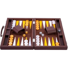 Engelhart - Luxury backgammon 15 inches - 38 cm - High-quality materials - Faux leather, special felt insert - Mother of pearl cubes and tokens + 2 cups - Professional and leisure..