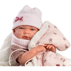 Llorens 1073882 Nica Baby Doll ar zilām acīm un vinila korpusu, lelle ar jaku ar kapuci, rozā tērpu un segu, 40 cm