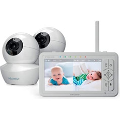 Babysense Baby monitor with 5 inch HD split screen, baby monitor with 2 HD cameras, remote control PTZ, night light, 300 m range, two-way audio, 4x zoom, 4000 mAh battery