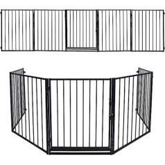 Joparri 2 x Kamīna drošības vārti ar durvīm 304 cm Metāla cepeškrāsns aizsargvārti Manēža Barjera Dzīvnieku drošības vārti Durvju drošības vārti bērnu drošībai 5 gab (katrs 60 x 75 cm) Melns