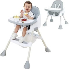 UBRAVOO HA-019 Baby High Chair, 2-in-1 High Chair for Babies and Toddlers with Footrest, Removable Double Tray, Easy to Assemble High Chair for Boys and Girls from 6 Months, Grey