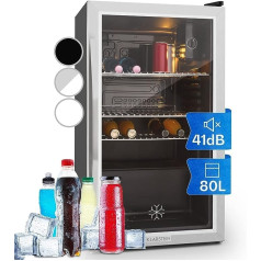 Klarstein Drinks Fridge, Small Fridge with 3 Shelves, Mini Fridge Silent for Office Camping Garden Outdoor, Mini Fridge with Glass Door, Mini Fridge 3-10°C, Beer Fridge 80 L, Silver