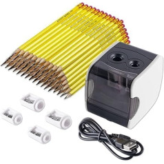 Tritart - Electric Pencil Sharpener in White I Electric Sharpener I Electric Pencil Sharpener I Sharpener with Container I Includes 100 HB Pencils & 4 Replacement Blades