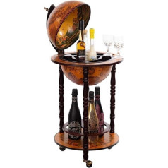 Birendy 33001 R Giant Bar Trolley with Solid Eucalyptus Wood Columns Open 100 cm High and 44 cm Wide with Wheels Antique Globe Bar Table Home Bar Trolley World Globe