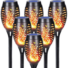 Qedertek Solar Lights for Outdoor Garden - Pack of 6 12 LED Solar Lights for Outdoor Use with Realistic Flame Effect IP65 Waterproof Garden Torches Solar for Gardens Paths Backyards Lawn Lighting