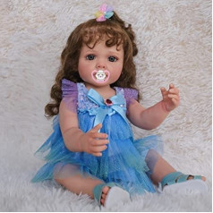 MineeQu 55 cm So Really Cute Cuddly Rooted Hair Reborn Baby Doll Silicone Vinyl Full Body Realistic Newborn Toddler Girl Dolls Kids Birthday Christmas Gift Set