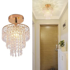 Mini Crystal Chandelier Golden Ceiling Light 3 Levels Raindrop Crystal Pendant Light Decoration Lights for Hallway Girls Room Bedroom Closet, E26