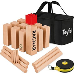 Toyfel Swedish Chess XXL - Kubb Game Made of Solid Wood Skill Game - Outdoor Game with Practical Carry Bag & Tape Measure Throw Chess FSC Certified Wooden Game Garden - Ragnar