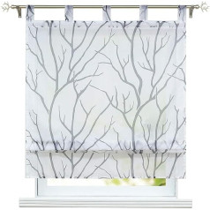 Eslir Roman Blind with Loops, Kitchen Roman Curtains, Transparent Tab-Top Blind, Modern Curtains, White/Grey, W x H 140 x 140 cm, Pack of 1