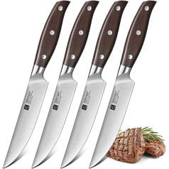 Xinzuo 4-Piece Steak Knife Set, German 1.4116 Stainless Steel, 12.7 cm Steak Cutlery Knife Set, Table Knife for Home and Restaurant, Sharp Kitchen Knife, for 4 People, Red Sandalwood Handle