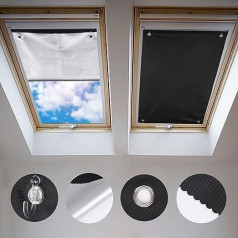 Johgee Roof Window Roller Blind - Thermal Sun Protection with Silver Coating - Blackout Roller Blind for Velux Roof Windows GGU, GGL, GPU, GPL, GHU, GHL, GTU, GTL, GXU, GXL (Without Drilling, With Suction Cups - Size 60 x 93 cm), black