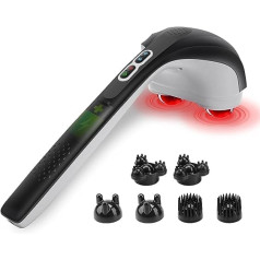 Snailax Wireless Massager with Heat Function, Percussion Hand Massager with 3 Sets Double Replacement Heads, Rechargeable Handheld Massager for Neck, Back, Shoulder Pain Relief