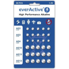 Everactive alkaline batteries mini kit: 10 x g3 / lr41, 5 x g4 / lr626, 5 x g10 / lr1130, 10 x g13 / lr1154 agmix30bl