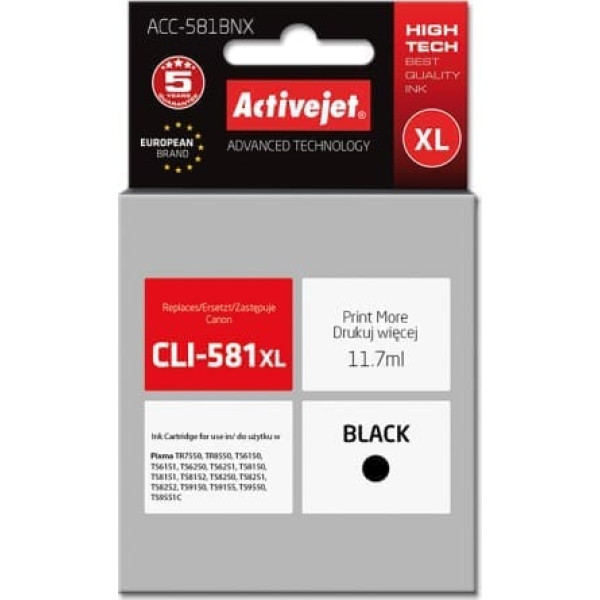 Activejet acc-581bnx tinte (aizvietotājs cli-581bk xl; supreme; 11,70 ml; melna)