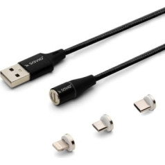 Magnētiskais usb kabelis - usb tips c, mikro un zibens, melns, 2m, cl-155