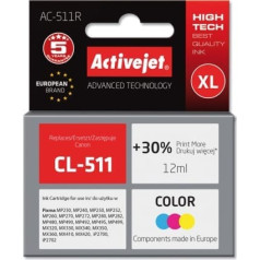 Activejet ac-511r tinte (maiņas canon cl-511; premium; 12 ml; krāsa)