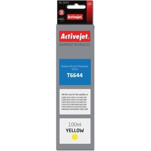 Activejet ae-664y tinte (epson t6644 aizstājējs; supreme; 100 ml; dzeltena)