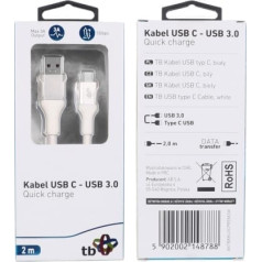 TB USB 3.0 kabelis — usb c 2m premium 3a white tpe