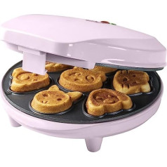 Bestron Mini Cookie Maker dzīvnieku vafeļu automāts Mini vafeļu cepumiem ar cepšanas grozu un nepiedegošo pārklājumu, 700 vati, rozā