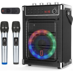 JYX karaoke sistēma ar 2 mikrofoniem, skaļruni Bluetooth karaoke sistēma PA komplekti Sistēmas karaoke iekārta ar DJ gaismām Atbalsta TWS/AUX/FM/Rec/TF/USB ballītēm/pieaugušajiem/bērniem