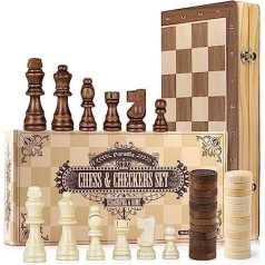 Peradix 2 vienā koka šahs un dāmu spēle - 38 x 38 cm salokāms šaha dēlis Magnētisks ar rokām darināts šahs ar lielām šaha figūriņām Rotaļlieta un dāvana bērniem