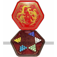 Masters Traditional Games Chinese Checkers in Leatherette Box with Glass Marbles (Dragons and Phoenix Design, Red Box)