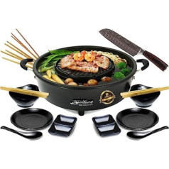 TomYang Hot Pot Premium - Includes Premium Accessories for 2 People & Santoku Knife The Original Thai Grill and Hot Pot Swiss Non-Stick Coating Korean BBQ Grill, Hotpot, Mookata Thai Hot Pot