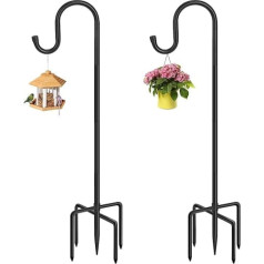 ANIDEER Outdoor Schäferhaken mit 5 Zinkenbasis, Schwarz, 2 Packungen, 91,4 cm hoch, Gartenpfahl für Vogelfutterspender, Solarlicht, Pflanzenaufhänger, Hochzeitsdekoration, Metallaufhänger Haken