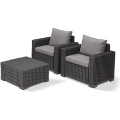 Allibert by Keter California Garden Lounge Set Consisting of 2 Armchairs and 1 Side Table with Seat and Back Cushions Round Rattan Look