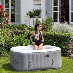 EASE.ZONE Hot Tub Inflatable Square Heated 4 Person 145 x 145 x 65 cm Super Quiet Pump Grey