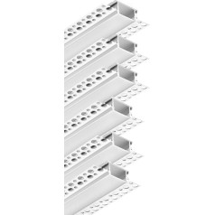 Besseto LED profila ģipškartona plāksne, 6 iepakojumi 1 m LED ģipškartona profils, LED sloksnes gaismas difuzora profils, bezšķēršļu uzstādīšanas LED alumīnija profils sienai un griestiem