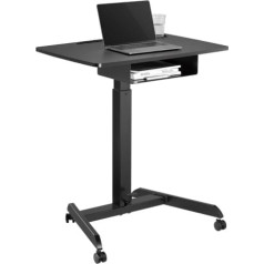 Rakstāmgalds Maclean klēpjdatora galds, regulējams augstums, ar atvilktni, melns darbam stāvus un sēdus, max augstums 113 cm - 8 kg max, M