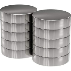 10x Neodymium Power Magnets Silver Extra Strong Round Disc Magnets Diameter 20 x 5 mm High Strong Magnets Super Magnet Holding Force Approx. 9 kg Magnets for Whiteboard, Pin Board, Magnetic Board, Workshop