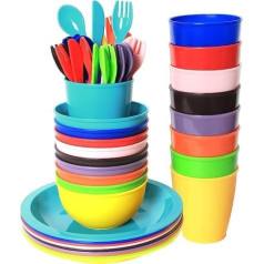 Youngever 54 daļīgs plastmasas bērnu galda piederumu komplekts, atkārtoti lietojams mazuļu trauku komplekts, vakariņu komplekts 9 krāsās (varavīksne)